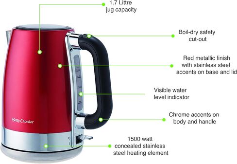 بيتي كروكر غلاية كهربائية لاسلكية BC-3711CMR سعة 1.7 لتر و1.7 لتر، مقاس واحد، لون احمر in Kuwait