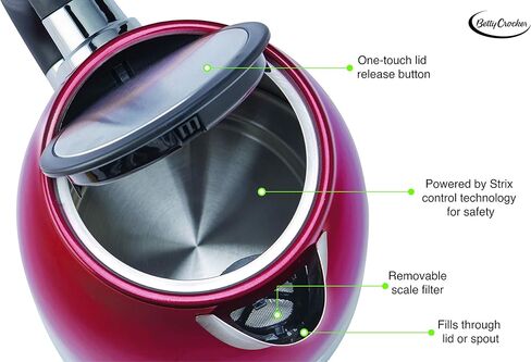 بيتي كروكر غلاية كهربائية لاسلكية BC-3711CMR سعة 1.7 لتر و1.7 لتر، مقاس واحد، لون احمر in Kuwait