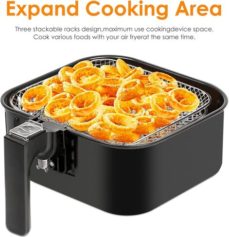 kydely Air Fryer Rack compatible with Instant Vortex,Philips,COSORI Air Fryer,8‘’ Square Three Stackable Racks,Stainless Steel Multi-Layer Dehydrator Rack Fit all 4.2QT-5.8QT Air fryer Accessories in Kuwait