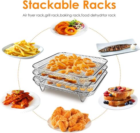 kydely Air Fryer Rack compatible with Instant Vortex,Philips,COSORI Air Fryer,8‘’ Square Three Stackable Racks,Stainless Steel Multi-Layer Dehydrator Rack Fit all 4.2QT-5.8QT Air fryer Accessories in Kuwait
