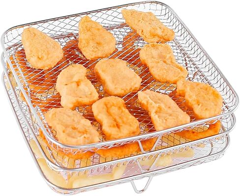kydely Air Fryer Rack compatible with Instant Vortex,Philips,COSORI Air Fryer,8‘’ Square Three Stackable Racks,Stainless Steel Multi-Layer Dehydrator Rack Fit all 4.2QT-5.8QT Air fryer Accessories in Kuwait