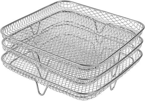 kydely Air Fryer Rack compatible with Instant Vortex,Philips,COSORI Air Fryer,8‘’ Square Three Stackable Racks,Stainless Steel Multi-Layer Dehydrator Rack Fit all 4.2QT-5.8QT Air fryer Accessories in Kuwait