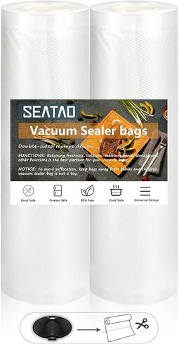 SEATAO Vacuum Sealer Bags，11“ X 60' Rolls 2 Pack for Food Saver, Seal a Meal, Bpa Free,commercial Grade, Great for Vac Storage, Meal Prep or Sous Vide in Kuwait