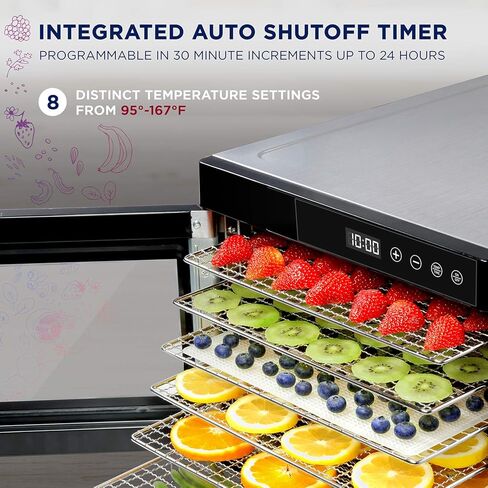 آلة تجفيف الطعام التجارية Ivation 10 صينية | 1000 واط، مؤقت رقمي قابل للتعديل والتحكم في درجة الحرارة | مجفف للأعشاب واللحوم ولحم البقر والفواكه والخضروات الجافة | الفولاذ المقاوم للصدأ in Kuwait