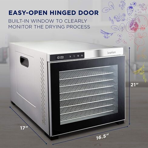 آلة تجفيف الطعام التجارية Ivation 10 صينية | 1000 واط، مؤقت رقمي قابل للتعديل والتحكم في درجة الحرارة | مجفف للأعشاب واللحوم ولحم البقر والفواكه والخضروات الجافة | الفولاذ المقاوم للصدأ in Kuwait