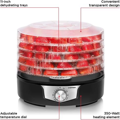 Chefman 5-Tray Food Dehydrator, 11.4-Inch Transparent Trays, Adjustable Temperature Control, Easily Create Dried Snacks For The Family, Prepare Fruits, Jerky, Vegetables, Meats, & Herbs in Saudi Arabia