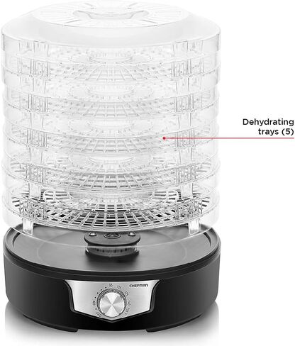 Chefman 5-Tray Food Dehydrator, 11.4-Inch Transparent Trays, Adjustable Temperature Control, Easily Create Dried Snacks For The Family, Prepare Fruits, Jerky, Vegetables, Meats, & Herbs in Saudi Arabia