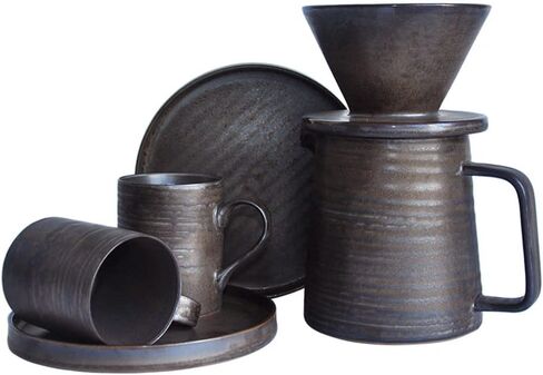 Stoneware Handmade Pour Over Coffee Maker Set, Ceramic Coffee Brewer Hand Drip Cone Dripper & Coffee Pot Microwaveable Decanter, Retro Metallic Glaze, 16oz in Saudi Arabia