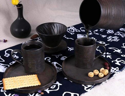 Stoneware Handmade Pour Over Coffee Maker Set, Ceramic Coffee Brewer Hand Drip Cone Dripper & Coffee Pot Microwaveable Decanter, Retro Metallic Glaze, 16oz in Saudi Arabia