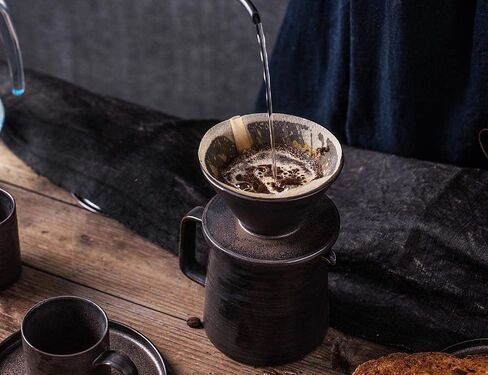 Stoneware Handmade Pour Over Coffee Maker Set, Ceramic Coffee Brewer Hand Drip Cone Dripper & Coffee Pot Microwaveable Decanter, Retro Metallic Glaze, 16oz in Saudi Arabia