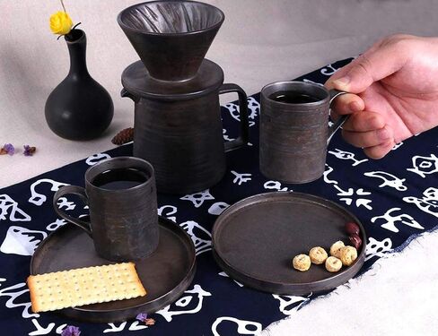 Stoneware Handmade Pour Over Coffee Maker Set, Ceramic Coffee Brewer Hand Drip Cone Dripper & Coffee Pot Microwaveable Decanter, Retro Metallic Glaze, 16oz in Saudi Arabia