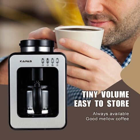 KAPAS Mini Automatic Coffee Machine With Grinding Function, Programmable Timer Mode and Keep Warm Plate, 0.6L Capacity, 600W in Saudi Arabia