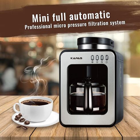 KAPAS Mini Automatic Coffee Machine With Grinding Function, Programmable Timer Mode and Keep Warm Plate, 0.6L Capacity, 600W in Saudi Arabia