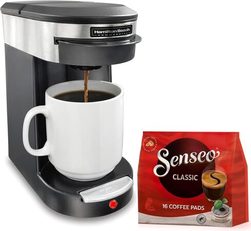 ماكينة صنع القهوة الفاخرة التجارية من سينسيو هاميلتون بيتش، كوب واحد من صانعة القهوة و16 كيس قهوة كلاسيكي مشوي متوسط ​​الحجم، أسود/ستانلس ستيل للضيافة الفردية لمدة 3 دقائق، HDC200S in Kuwait