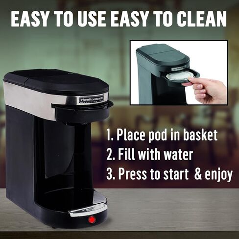 ماكينة صنع القهوة الفاخرة التجارية من سينسيو هاميلتون بيتش، كوب واحد من صانعة القهوة و16 كيس قهوة كلاسيكي مشوي متوسط ​​الحجم، أسود/ستانلس ستيل للضيافة الفردية لمدة 3 دقائق، HDC200S in Kuwait