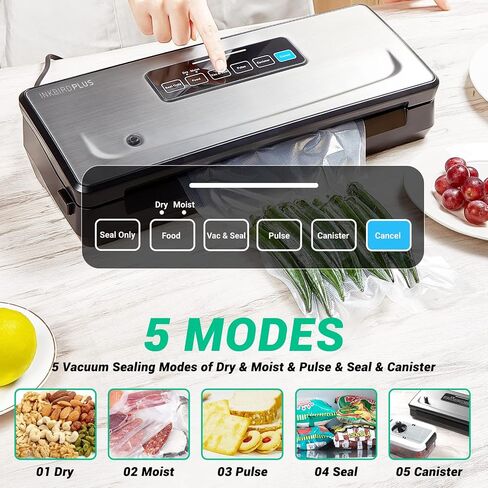 Food Sealer Vacuum Sealer Machine 10-In-1 with Full Starter Kit Built-in Cutter and Bag Storage(Up to 20ft), INKBIRD Moist/Dry/Pulse/Canister/Seal Food Vacuum Sealer Machine with Sealer Bag*5 (8"*11.8") and Bag Roll*1 (11"*118"), Sealing Strip & Foam Gask in Saudi Arabia