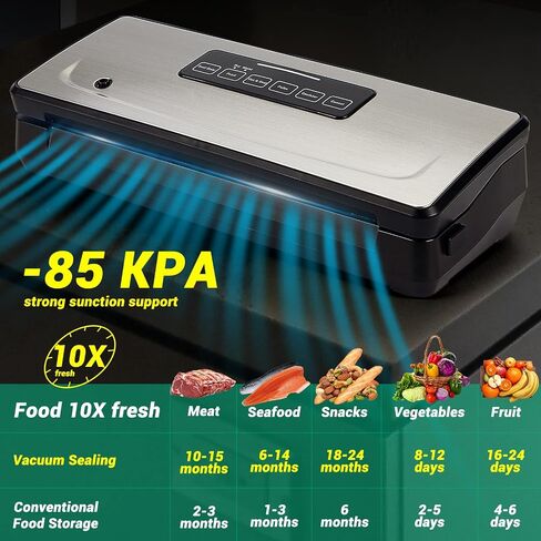 Food Sealer Vacuum Sealer Machine 10-In-1 with Full Starter Kit Built-in Cutter and Bag Storage(Up to 20ft), INKBIRD Moist/Dry/Pulse/Canister/Seal Food Vacuum Sealer Machine with Sealer Bag*5 (8"*11.8") and Bag Roll*1 (11"*118"), Sealing Strip & Foam Gask in Saudi Arabia