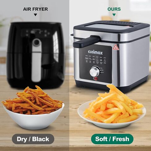 مقلاة عميقة CUSIMAX مقلاة كهربائية عميقة مع سلة وخطاف بالتنقيط، مقلاة سمك بسعة زيت 2.6 لتر، غطاء قابل للإزالة مع نافذة عرض وفلتر، مقالي من الفولاذ المقاوم للصدأ، 1200 واط in Kuwait