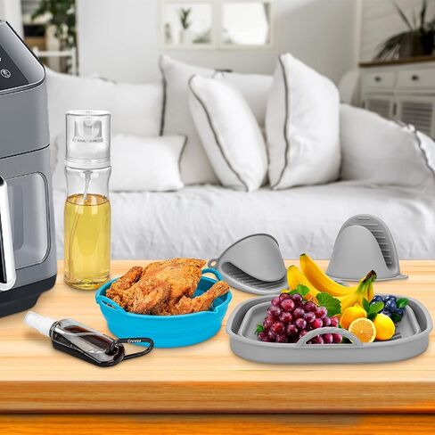 7 PCS Silicone Air Fryer Liner and Accessories Set for Easy and Healthy Cooking - Includes 7.5" & 8.5" Reusable Air Fryer Baskets, Oil Sprayer, and Silicone Gloves - Perfect for Any Air Fryer! in Saudi Arabia