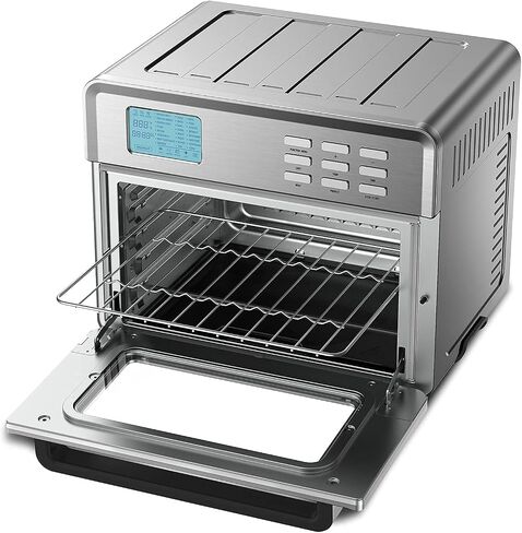 EUROTO [Newest 2021] Stainless Steel Large Capacity 26.8 QT Air Fryer Oven, 24 in 1 Multi-function, 360 Air Circulation Toaster Oven, LCD digital Display, 4 Layer Shelves, Included Oven Gloves & Apron Up to 450°F, 1800W in Saudi Arabia