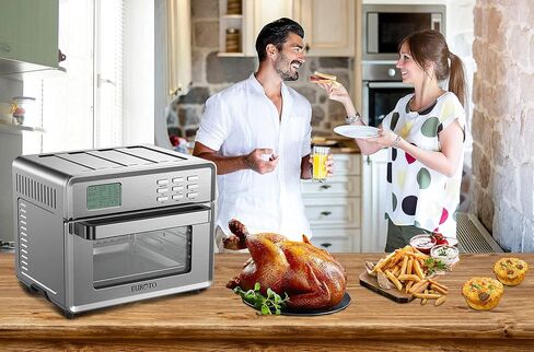 EUROTO [Newest 2021] Stainless Steel Large Capacity 26.8 QT Air Fryer Oven, 24 in 1 Multi-function, 360 Air Circulation Toaster Oven, LCD digital Display, 4 Layer Shelves, Included Oven Gloves & Apron Up to 450°F, 1800W in Saudi Arabia