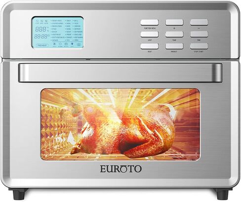 EUROTO [Newest 2021] Stainless Steel Large Capacity 26.8 QT Air Fryer Oven, 24 in 1 Multi-function, 360 Air Circulation Toaster Oven, LCD digital Display, 4 Layer Shelves, Included Oven Gloves & Apron Up to 450°F, 1800W in Saudi Arabia