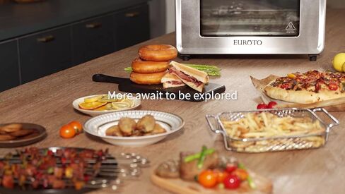EUROTO [Newest 2021] Stainless Steel Large Capacity 26.8 QT Air Fryer Oven, 24 in 1 Multi-function, 360 Air Circulation Toaster Oven, LCD digital Display, 4 Layer Shelves, Included Oven Gloves & Apron Up to 450°F, 1800W in Saudi Arabia