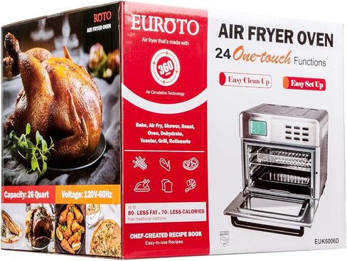 EUROTO [Newest 2021] Stainless Steel Large Capacity 26.8 QT Air Fryer Oven, 24 in 1 Multi-function, 360 Air Circulation Toaster Oven, LCD digital Display, 4 Layer Shelves, Included Oven Gloves & Apron Up to 450°F, 1800W in Saudi Arabia