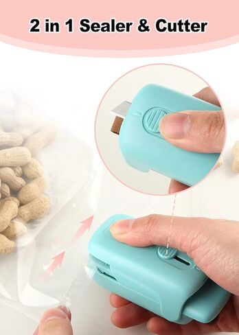 اداة اغلاق اكياس صغيرة محمولة باليد من نوبفيك، اداة تقطيع حرارية محمولة مع حبل قصير واغلاق حراري 2 في 1، الة اعادة اغلاق الاكياس البلاستيكية وتخزين الطعام والوجبات الخفيفة طازجة- لون ليك بلو in Kuwait