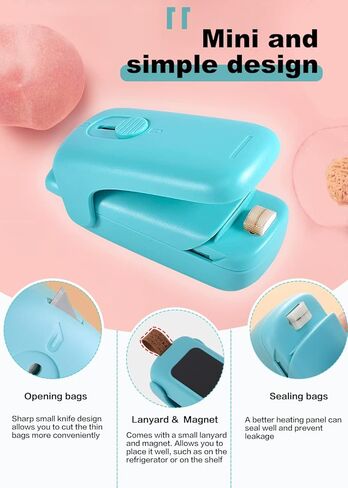 اداة اغلاق اكياس صغيرة محمولة باليد من نوبفيك، اداة تقطيع حرارية محمولة مع حبل قصير واغلاق حراري 2 في 1، الة اعادة اغلاق الاكياس البلاستيكية وتخزين الطعام والوجبات الخفيفة طازجة- لون ليك بلو in Kuwait