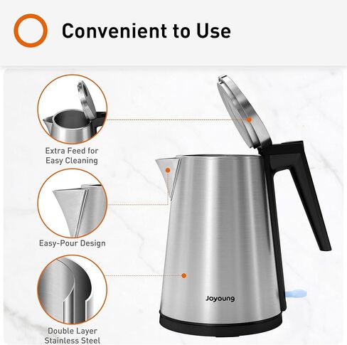 JOYOUNG Double Wall Electric Kettle BPA Free Stainless Steel Electric Tea Kettle & Hot Water Boiler with STRIX for Auto Shut-Off Boil-Dry Protection, 1.5L, Sliver in Kuwait