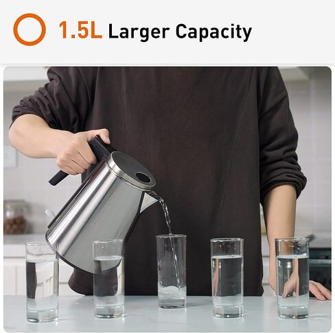 JOYOUNG Double Wall Electric Kettle BPA Free Stainless Steel Electric Tea Kettle & Hot Water Boiler with STRIX for Auto Shut-Off Boil-Dry Protection, 1.5L, Sliver in Kuwait