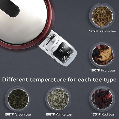 غلاية كهربائية ماكس للتحكم في درجة الحرارة من الفولاذ المقاوم للصدأ غلاية شاي 1.7 لتر، غلاية مياه ساخنة خالية من مادة BPA لاسلكية مع ضوء LED، إيقاف تلقائي، حماية من الغليان الجاف، الحفاظ على الدفء، غليان سريع 1500 واط، إبريق شاي، غلاية شاي، MX-EK01S02 in Kuwait