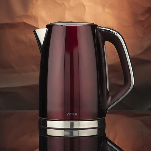 غلاية كهربائية ماكس للتحكم في درجة الحرارة من الفولاذ المقاوم للصدأ غلاية شاي 1.7 لتر، غلاية مياه ساخنة خالية من مادة BPA لاسلكية مع ضوء LED، إيقاف تلقائي، حماية من الغليان الجاف، الحفاظ على الدفء، غليان سريع 1500 واط، إبريق شاي، غلاية شاي، MX-EK01S02 in Kuwait