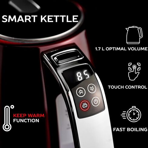 غلاية كهربائية ماكس للتحكم في درجة الحرارة من الفولاذ المقاوم للصدأ غلاية شاي 1.7 لتر، غلاية مياه ساخنة خالية من مادة BPA لاسلكية مع ضوء LED، إيقاف تلقائي، حماية من الغليان الجاف، الحفاظ على الدفء، غليان سريع 1500 واط، إبريق شاي، غلاية شاي، MX-EK01S02 in Kuwait