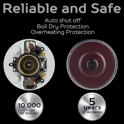 غلاية كهربائية ماكس للتحكم في درجة الحرارة من الفولاذ المقاوم للصدأ غلاية شاي 1.7 لتر، غلاية مياه ساخنة خالية من مادة BPA لاسلكية مع ضوء LED، إيقاف تلقائي، حماية من الغليان الجاف، الحفاظ على الدفء، غليان سريع 1500 واط، إبريق شاي، غلاية شاي، MX-EK01S02 in Kuwait