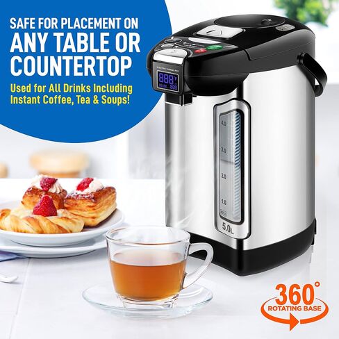 NutriChef Digital Water Boiler and Warmer - 5L/5.28 Qt Stainless Electric Hot Water Dispenser w/LCD Display, Rotating Base, Keep Warm, Auto Shut Off, Safety Lock, Instant Heating for Coffee & Tea in Kuwait