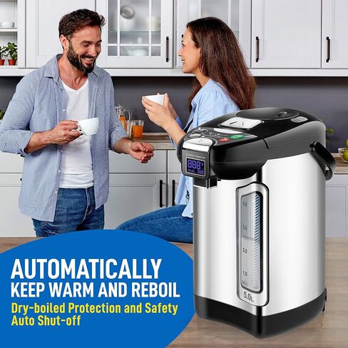 NutriChef Digital Water Boiler and Warmer - 5L/5.28 Qt Stainless Electric Hot Water Dispenser w/LCD Display, Rotating Base, Keep Warm, Auto Shut Off, Safety Lock, Instant Heating for Coffee & Tea in Kuwait