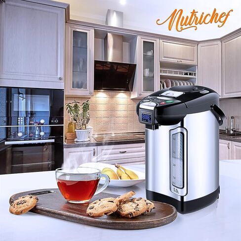 NutriChef Digital Water Boiler and Warmer - 5L/5.28 Qt Stainless Electric Hot Water Dispenser w/LCD Display, Rotating Base, Keep Warm, Auto Shut Off, Safety Lock, Instant Heating for Coffee & Tea in Kuwait