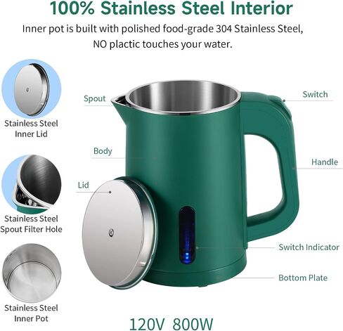 0.8L Small Travel Electric Tea Coffee Kettle | 600W Rapid Boil,Double Wall,Auto Shut-Off,Boil Dry Protection,Hot Water Boiler in Kuwait