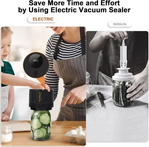 Mason Jars Electric Vacuum Sealer Kit for Food Vacuum Saver,Attikbiz All-in-One Mason Jars Sealer with Led Screen,Wide Regular Mouth Mason Jars Sealer Includs 6 Jar Lids - Black in Saudi Arabia