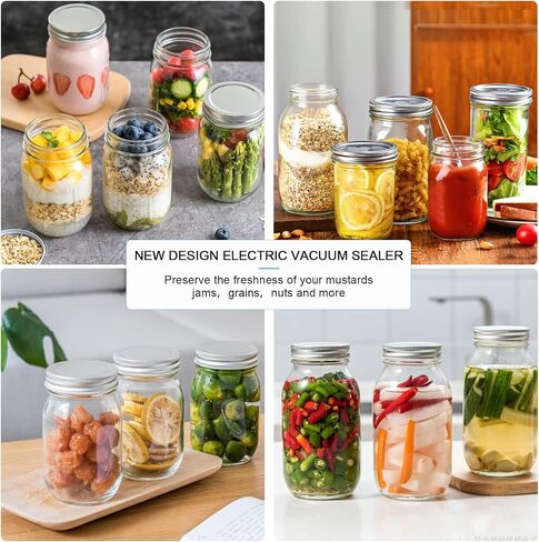 Mason Jars Electric Vacuum Sealer Kit for Food Vacuum Saver,Attikbiz All-in-One Mason Jars Sealer with Led Screen,Wide Regular Mouth Mason Jars Sealer Includs 6 Jar Lids - Black in Saudi Arabia