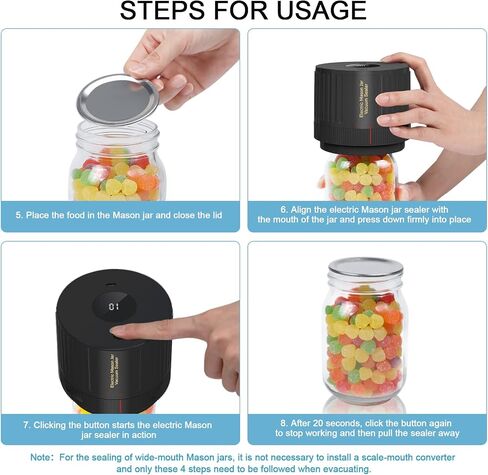 Mason Jars Electric Vacuum Sealer Kit for Food Vacuum Saver,Attikbiz All-in-One Mason Jars Sealer with Led Screen,Wide Regular Mouth Mason Jars Sealer Includs 6 Jar Lids - Black in Saudi Arabia