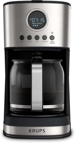 ماكينة صنع القهوة بالتنقيط من الفولاذ المقاوم للصدأ Krups Essential Brew، سعة 12 كوب، 99 واط، تحكم رقمي، فلتر قهوة، خالٍ من التنقيط، وعاء حراري آمن للاستخدام في غسالة الأطباق باللون الأسود in Kuwait