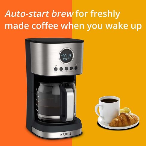 ماكينة صنع القهوة بالتنقيط من الفولاذ المقاوم للصدأ Krups Essential Brew، سعة 12 كوب، 99 واط، تحكم رقمي، فلتر قهوة، خالٍ من التنقيط، وعاء حراري آمن للاستخدام في غسالة الأطباق باللون الأسود in Kuwait