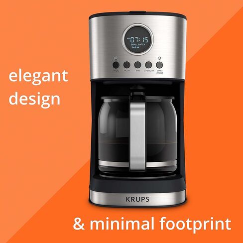 ماكينة صنع القهوة بالتنقيط من الفولاذ المقاوم للصدأ Krups Essential Brew، سعة 12 كوب، 99 واط، تحكم رقمي، فلتر قهوة، خالٍ من التنقيط، وعاء حراري آمن للاستخدام في غسالة الأطباق باللون الأسود in Kuwait