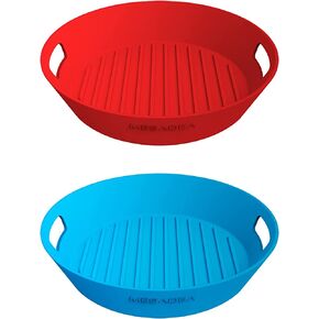silicone air fryer liners-Reusable Heat Resistant Food Safe Silicone Bowl/Pot for Air Fryer and Microwave for Ninja Foodi Air Fryer, Coffee Maker, Blender (blue+red 8inch)