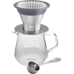 ESPRO - BLOOM Pour Over Coffee Brewer Set - Durable Thermal Brushed Stainless Steel Sleeve, Dual Filter Mode with Patented Micro-Filter and 10 Paper Filters, Makes Coffee in 2 Mins in Saudi Arabia