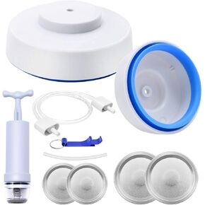 مجموعة خراطيم مانعة للتسرب والملحقات متوافقة مع مانع تسرب الطعام من FoodSaver، مجموعة مكنسة مانعة للتسرب من Mason Jar لجرة ماسون العادية ذات الفم العريض، غطاء إغلاق الجرار مع خرطوم وأغطية مرطبانات (أبيض) in Kuwait