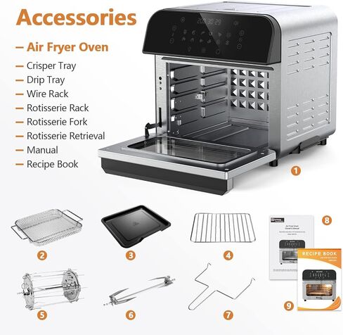 فرن مقلاة هوائية، فرن حراري مقلاة هوائية 12 كيو تي 12 في 1، مشواة، تحميص، خبز، تجفيف، 12 إعدادًا مسبقًا للطهي، شاشة لمس رقمية، ستانلس ستيل، مع ملحقات ووصفات in Kuwait